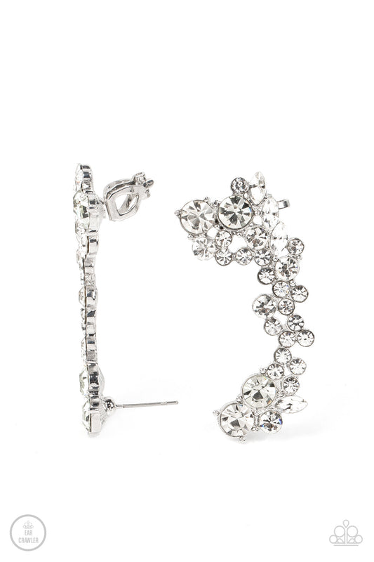 Astronomical Allure - White Rhinestone Paparazzi Ear Crawler Earrings