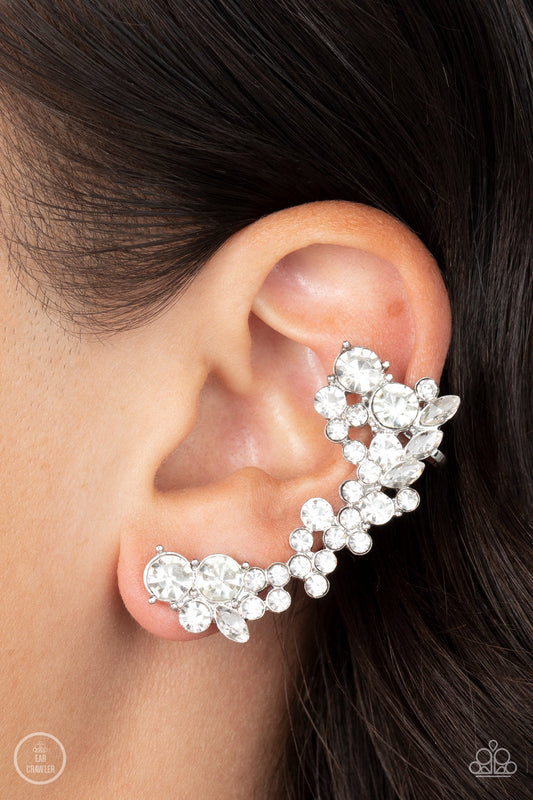 Astronomical Allure - White Rhinestone Paparazzi Ear Crawler Earrings