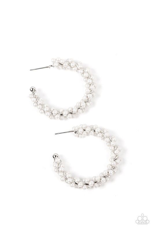 Yacht Royale - White Dainty Pearl Paparazzi Hoop Earrings
