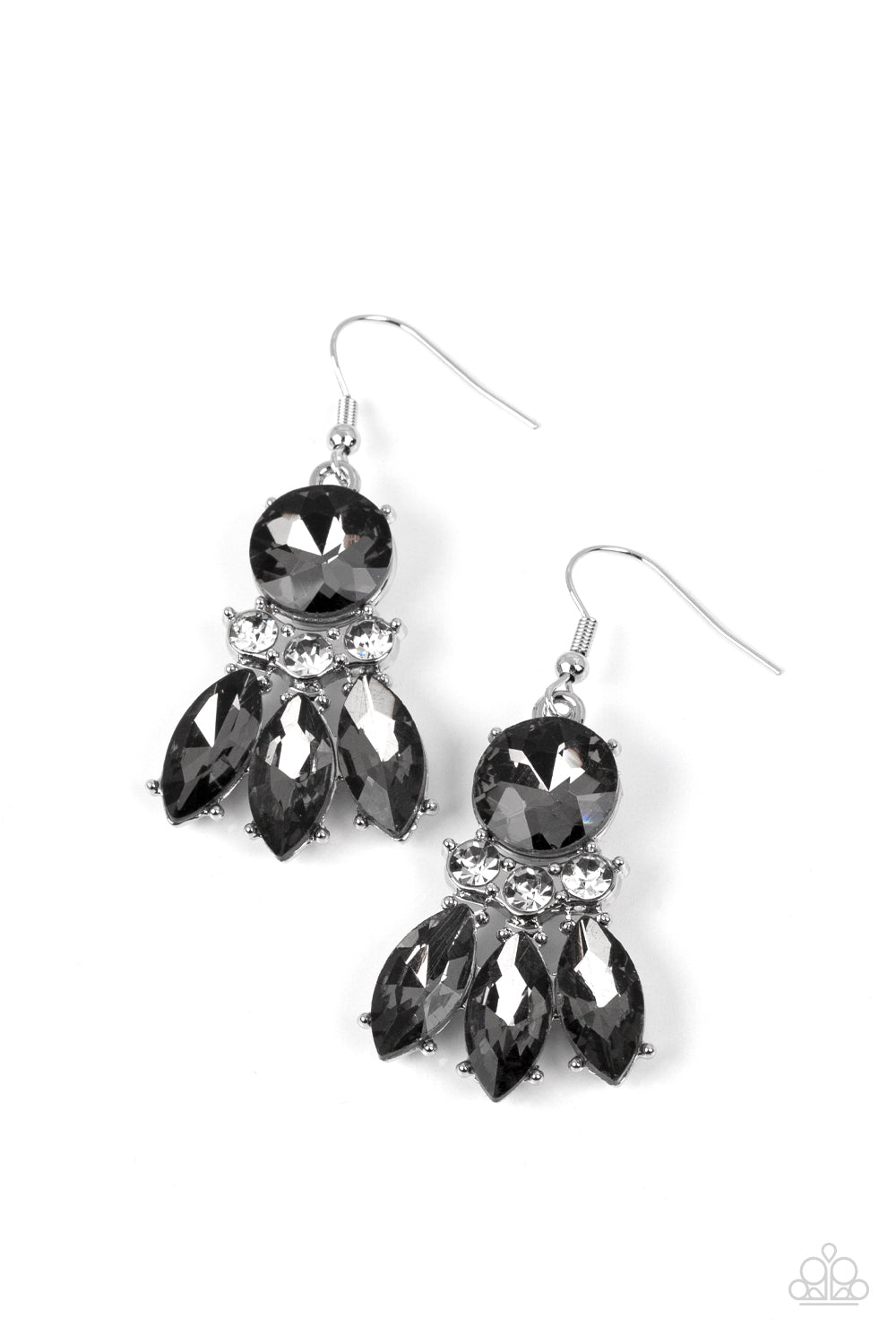 To have and to SPARKLE - Silver Oversized Smoky Rhinestone & Smoky Marquise Cut Gem Paparazzi Earrings