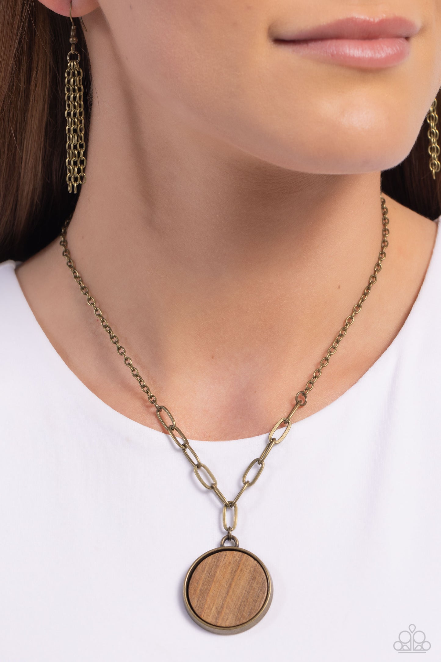WOODnt Dream of It - Brass Fitting/Wooden Disc Pendant Paparazzi Necklace & matching earrings