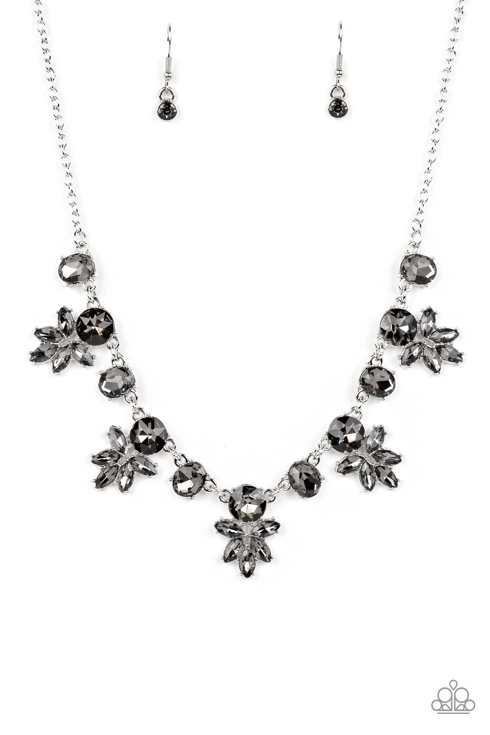 Prismatic Proposal - Silver Smoky Round & Marquise Cut Rhinestone Paparazzi Necklace & matching earrings