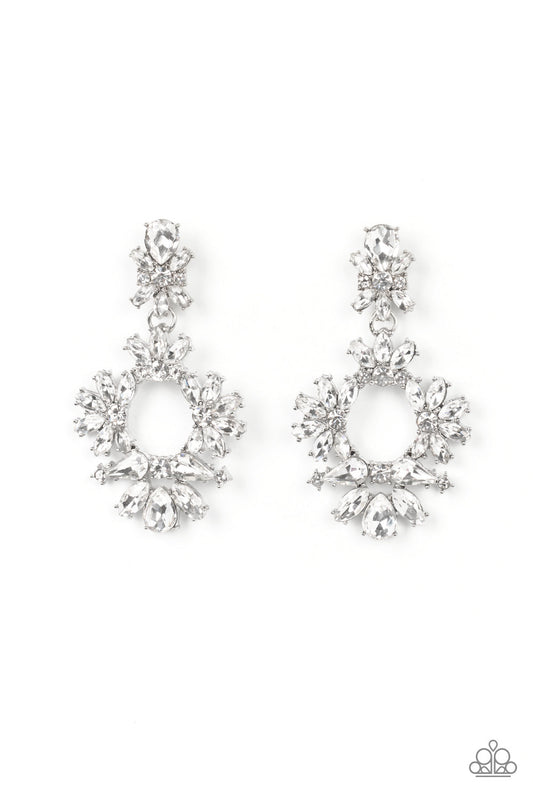 Leave them Speechless - White Mismatched Rhinestone Paparazzi Post Earrings