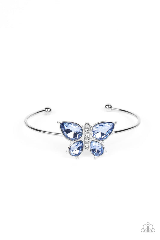 Butterfly Beatitude - Blue Rhinestone Butterfly Paparazzi Cuff Bracelet