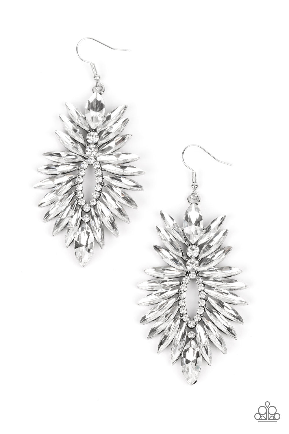 Turn up the Luxe - White Marquise Rhinestone Explosion Paparazzi Earrings