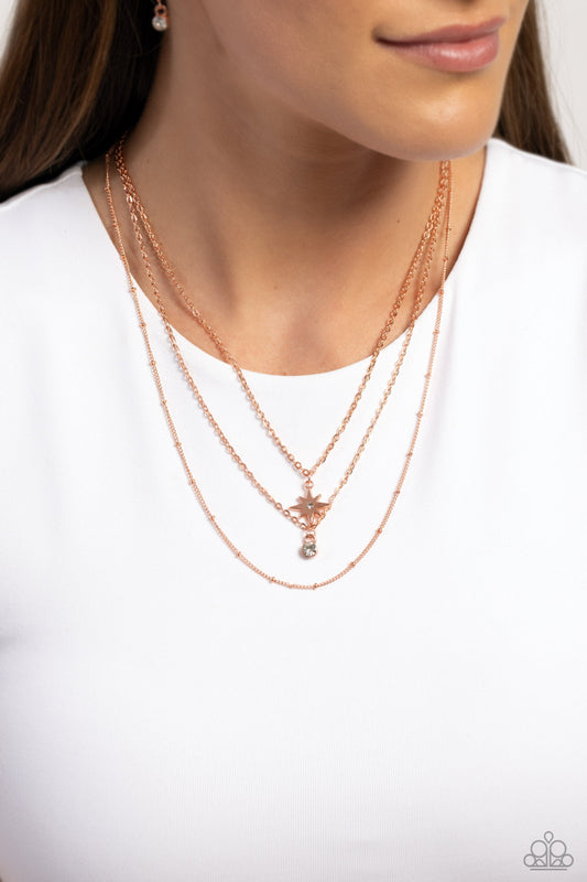 Trendy Twinkle - Copper Mismatched Chains/Copper Star Charm Paparazzi Necklace & matching earrings
