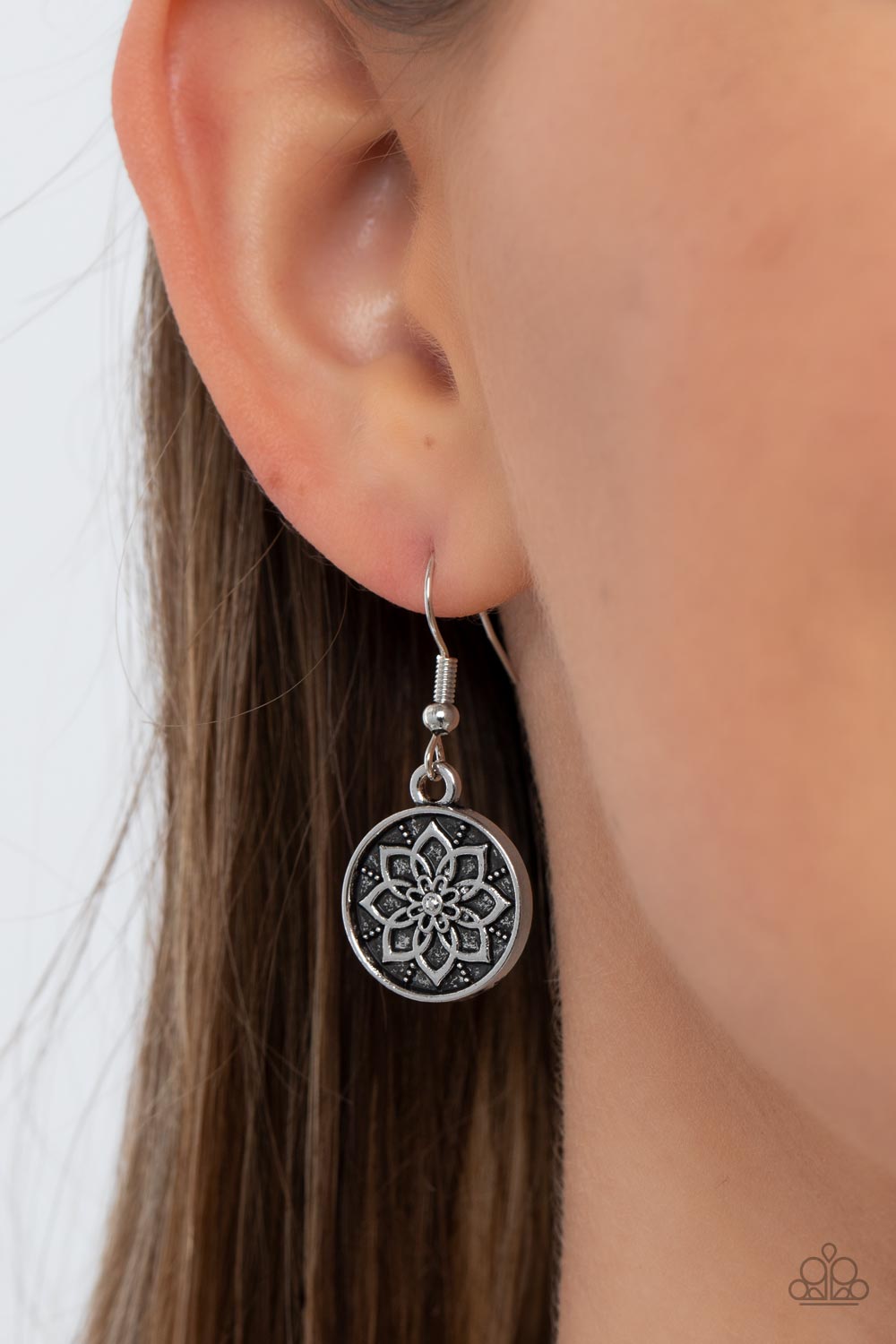 Western Zen - Black Stone/Silver Discs with Mandala-Like Designs Paparazzi Necklace & matching earrings