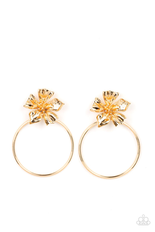 Buttercup Bliss - Gold Buttercup Flower & Oversized Gold Ring Paparazzi Post Earrings