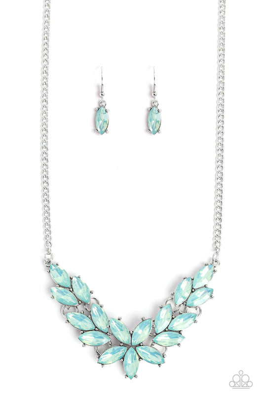 Ethereal Efflorescence - Green Opaque Marquise-Cut Gem Floral Paparazzi Necklace & matching earrings