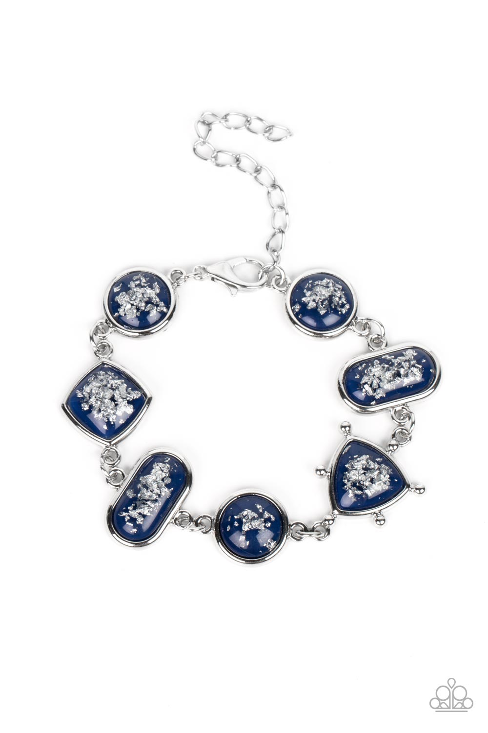 Speckled Shimmer - Blue & Silver Beaded Paparazzi Adjustable Bracelet