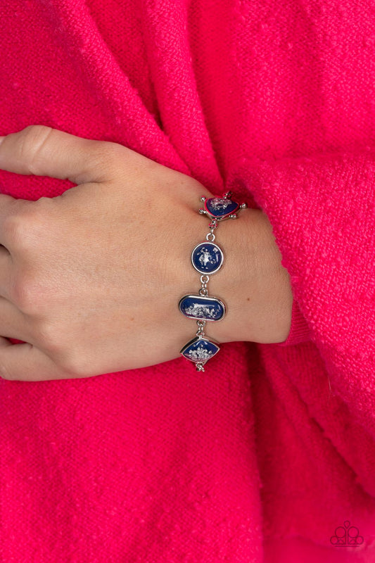 Speckled Shimmer - Blue & Silver Beaded Paparazzi Adjustable Bracelet