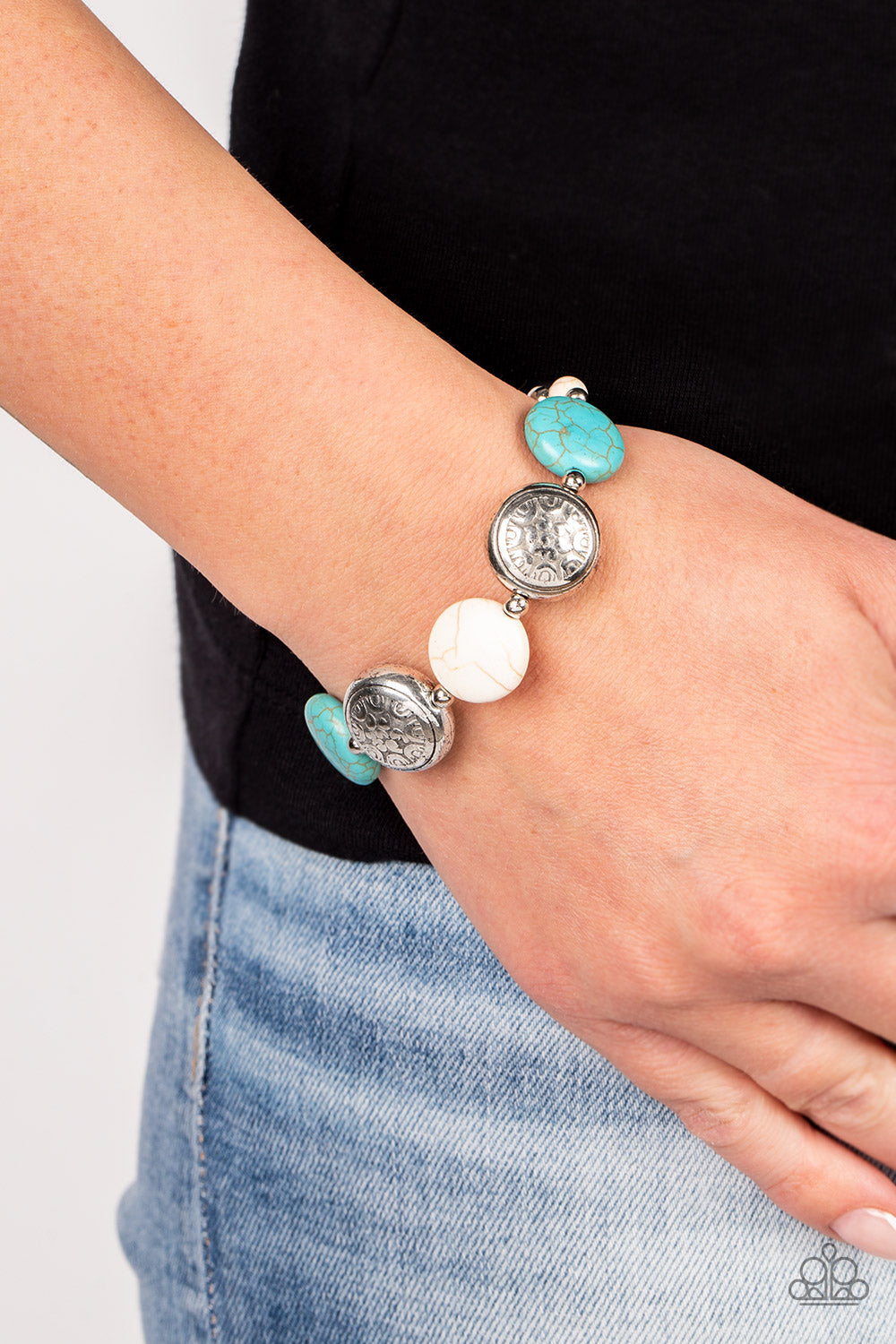 Oasis Orchard - Multi Turquoise/White Stone & Silver Accent Paparazzi Stretch Bracelet