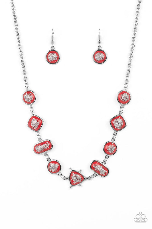 Fleek and Flecked - Red & Silver Flecked Beaded Paparazzi Necklace & matching earrings