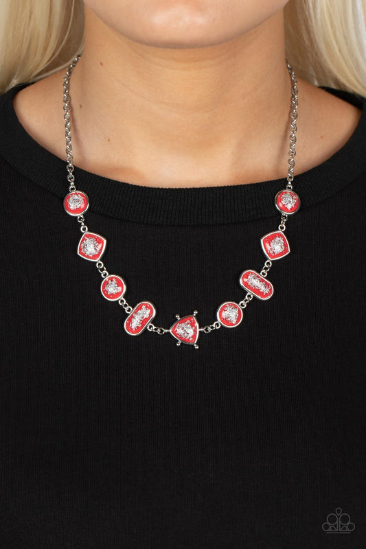 Fleek and Flecked - Red & Silver Flecked Beaded Paparazzi Necklace & matching earrings