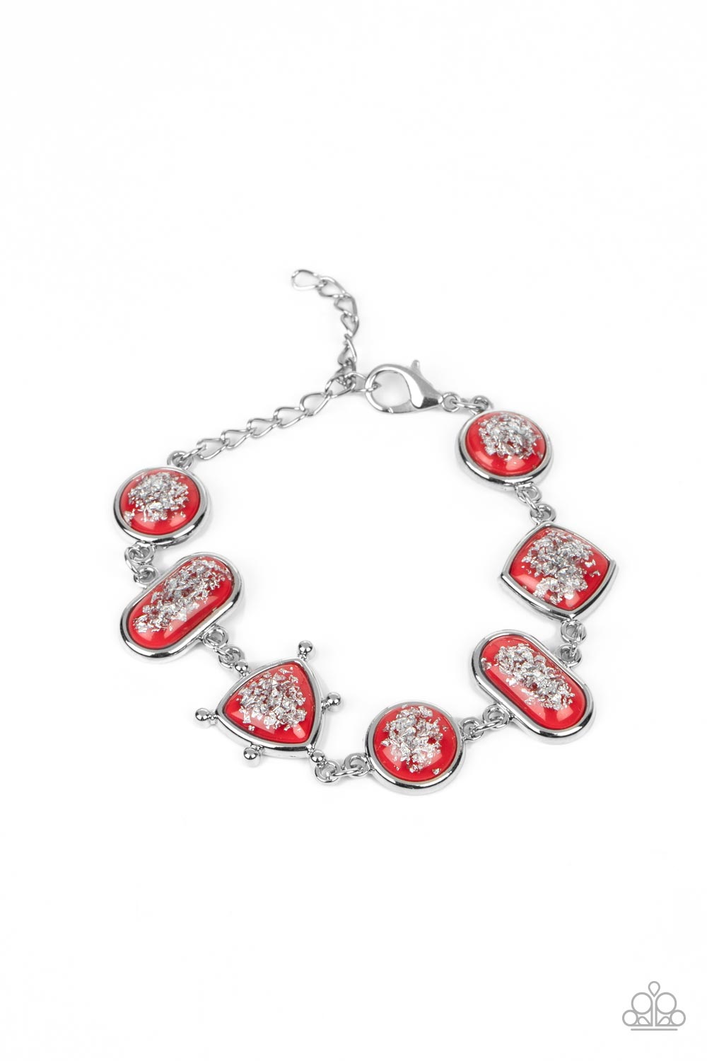 Speckled Shimmer - Red & Silver Flecked Beaded Paparazzi Adjustable Bracelet