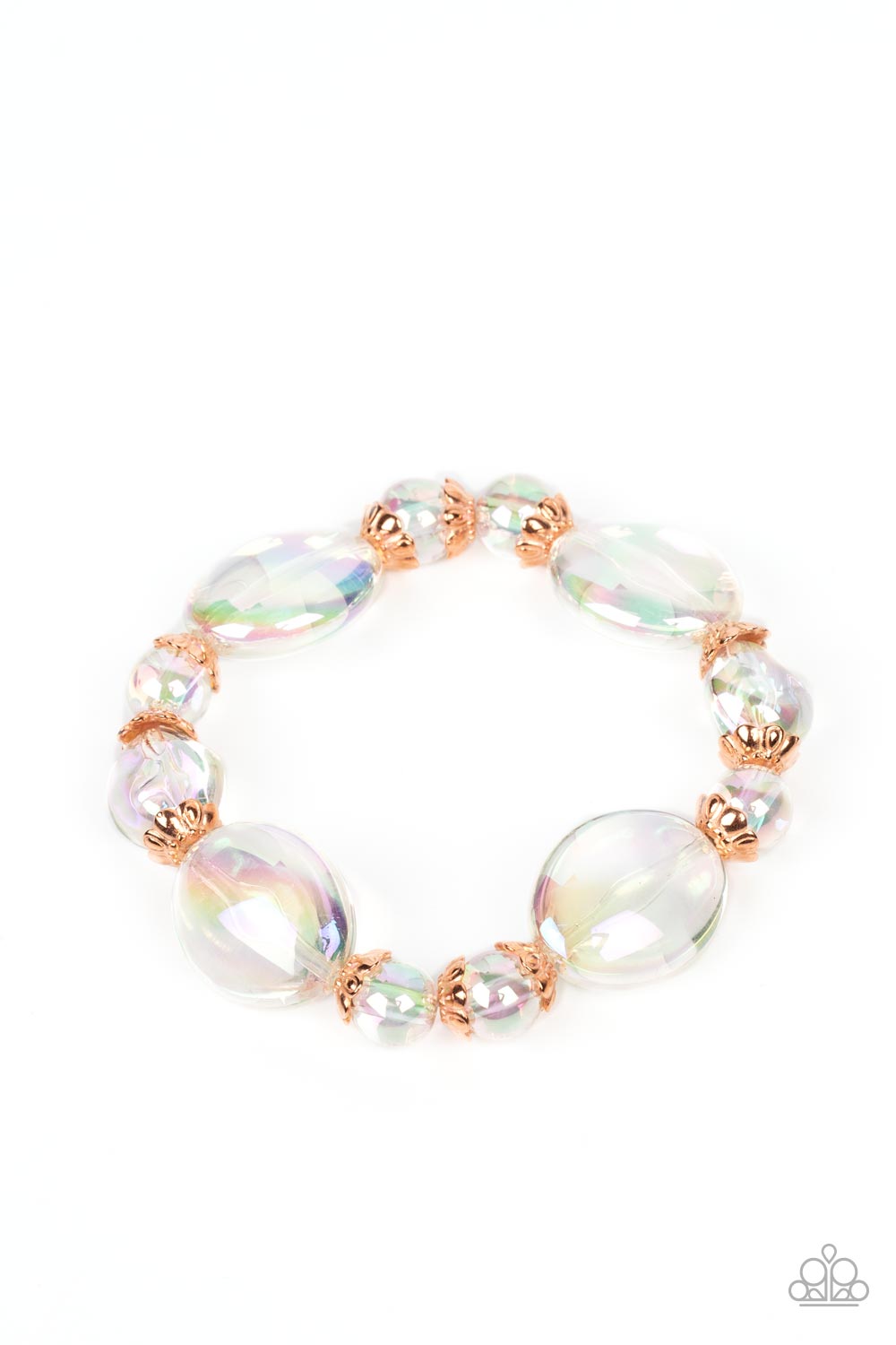 Iridescent Illusions - Copper Cap Fittings & Bubbly Iridescent Beaded Paparazzi Stretch Bracelet