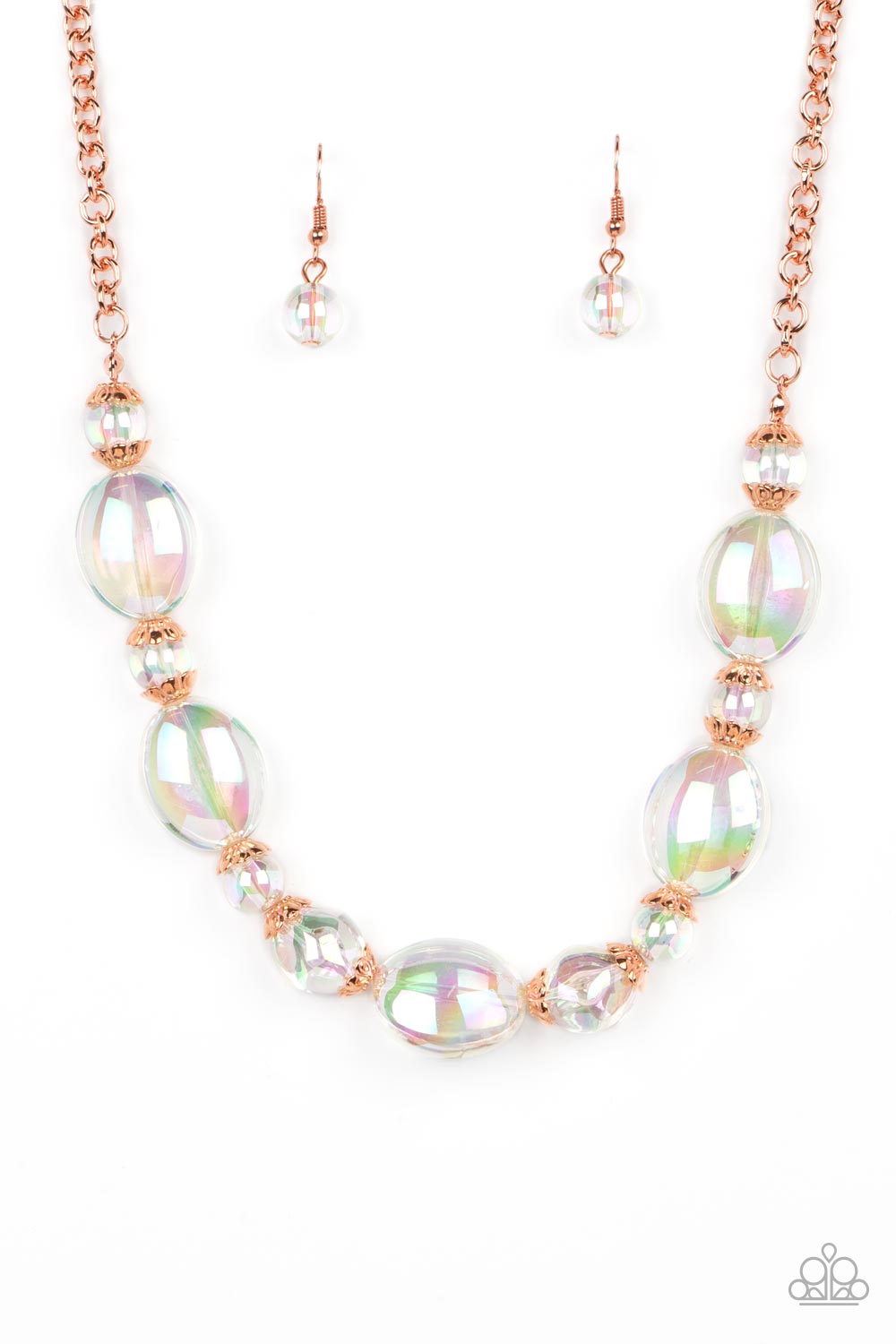 Prismatic Magic - Copper Chain/Iridescent Bubbly Beaded Paparazzi Necklace & matching earrings