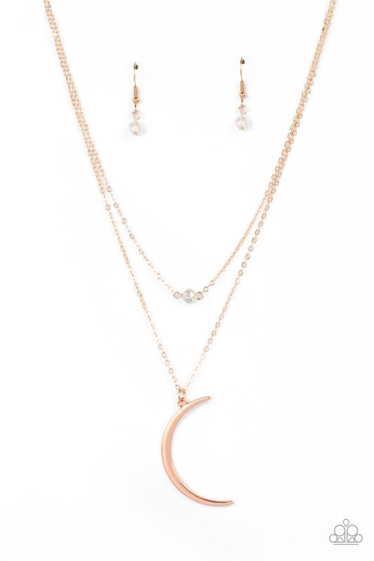 Modern Moonbeam - Rose Gold Half-Moon Pendant Paparazzi Necklace & matching earrings