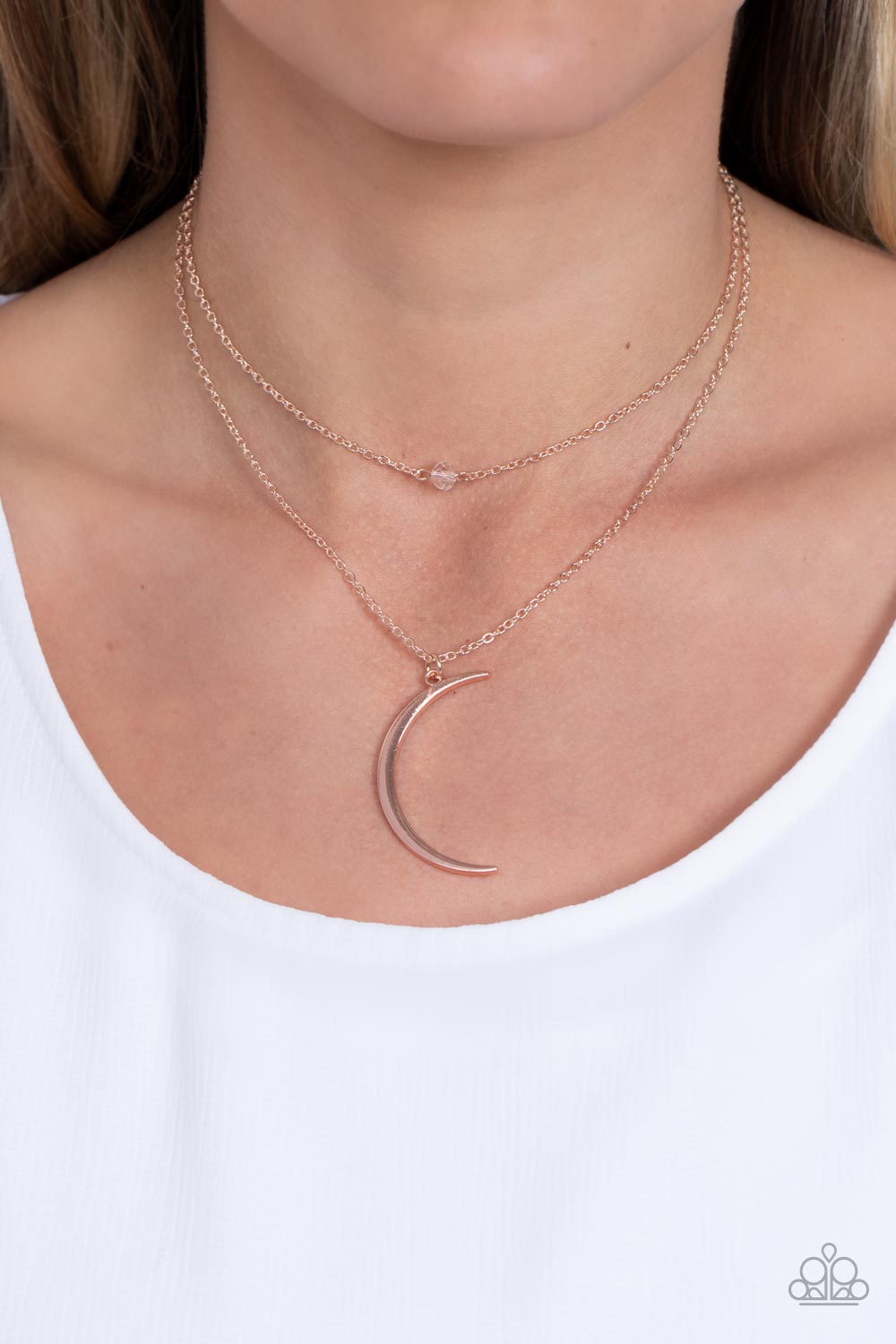 Modern Moonbeam - Rose Gold Half-Moon Pendant Paparazzi Necklace & matching earrings