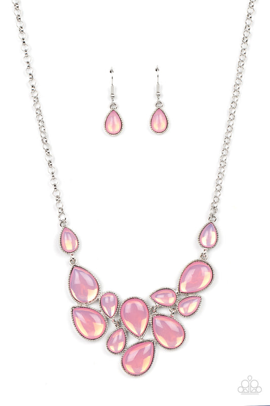 Keeps GLOWING and GLOWING - Pink Opalescent Teardrop Beaded Paparazzi Necklace & matching earrings