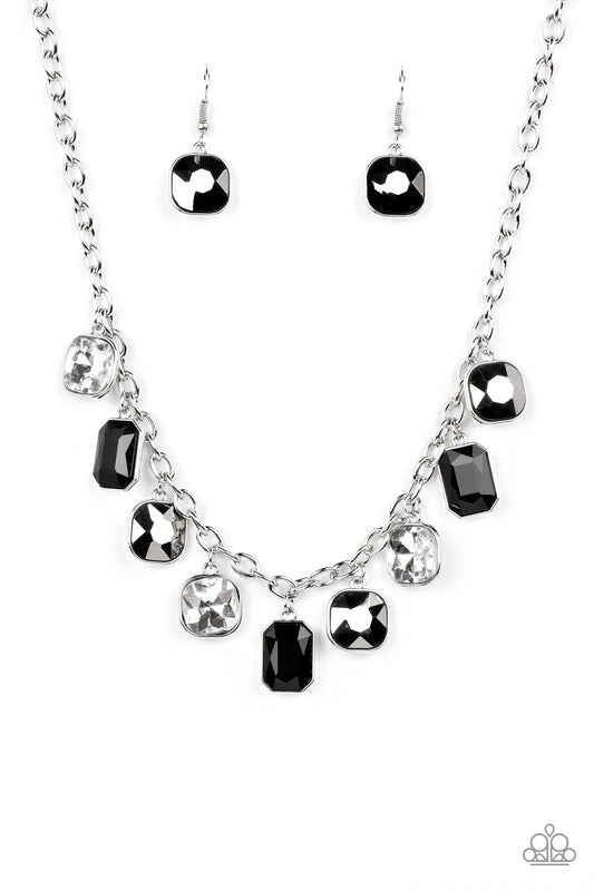 Best Decision Ever - Silver & Hematite, Black, & White Rhinestone Paparazzi Necklace & matching earrings