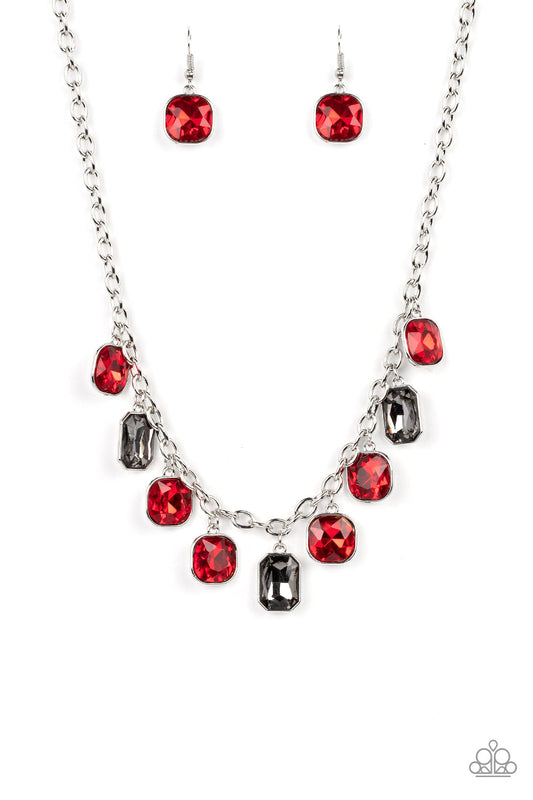 Best Decision Ever - Red & Smoky Rhinestone Paparazzi Necklace & matching earrings