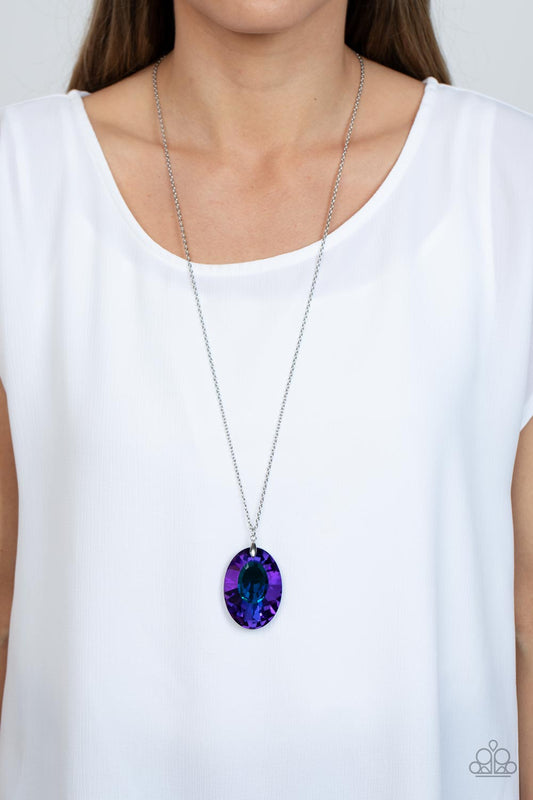 Celestial Essence - Blue Oversized Iridescent Gem Pendant Paparazzi Necklace & matching earrings