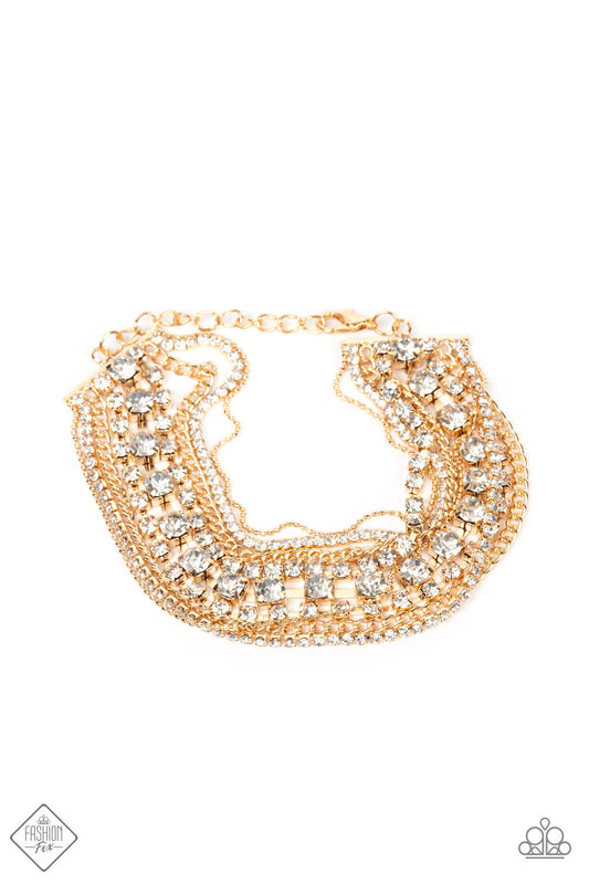 Interstellar Interlude - Gold Chains & White Rhinestone Paparazzi Adjustable Bracelet