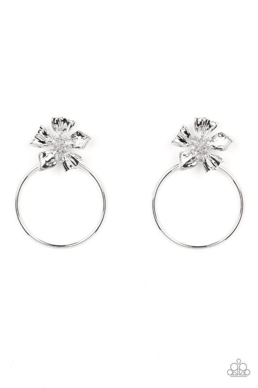 Buttercup Bliss - Silver Buttercup Bloom & Oversized Silver Ring Paparazzi Post Earrings