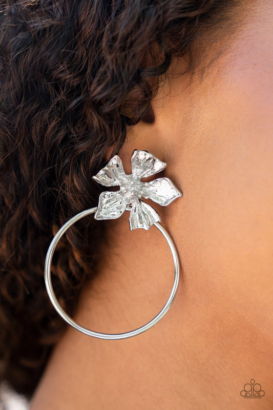 Buttercup Bliss - Silver Buttercup Bloom & Oversized Silver Ring Paparazzi Post Earrings