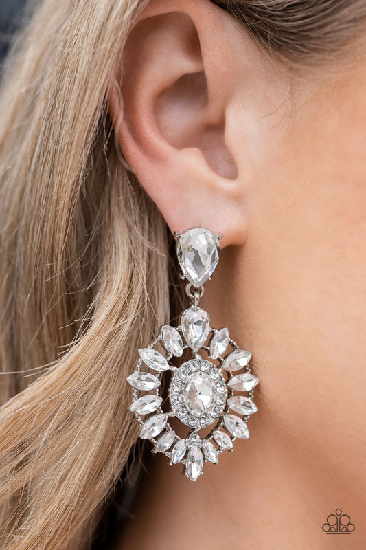 My Good LUXE Charm - White Rhinestones & Oval Gem Paparazzi Post Earrings