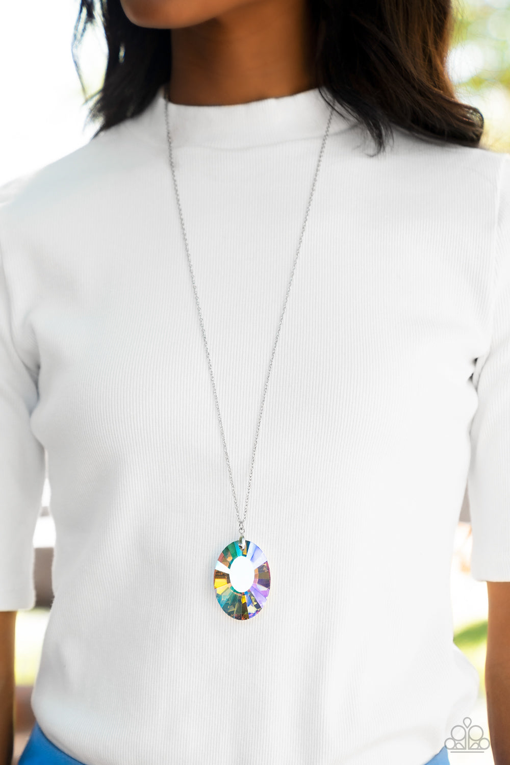 Celestial Essence - Multi Oversized Iridescent Gem Pendant Paparazzi Necklace & matching earrings