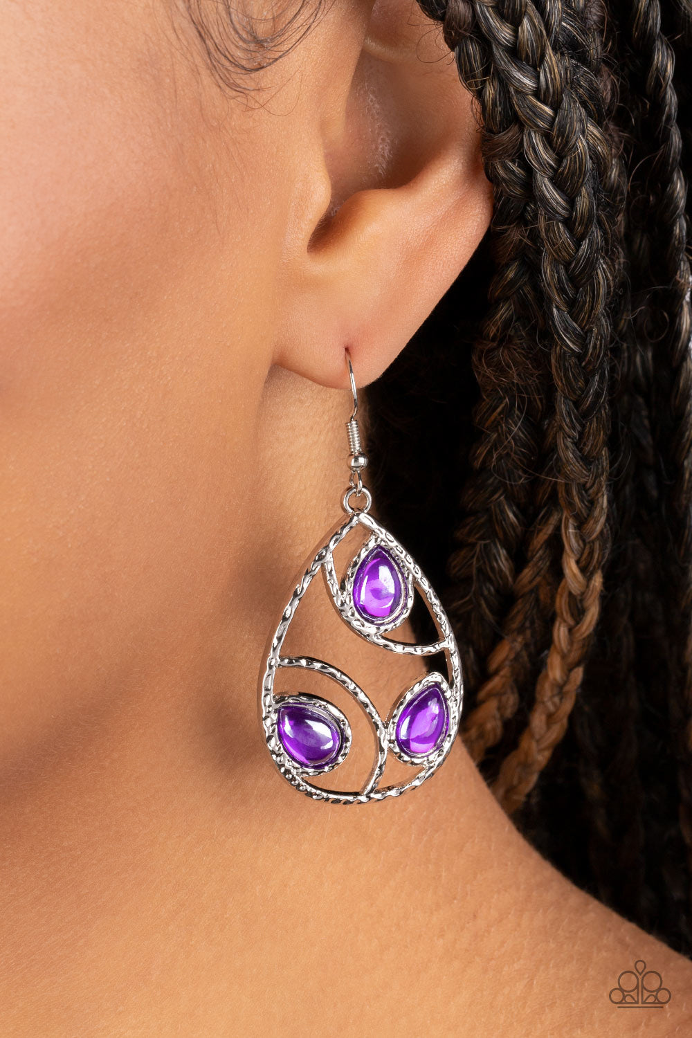 Send the BRIGHT Message - Purple Teardrop Beads/Airy Silver Teardrop Frame Paparazzi Earrings