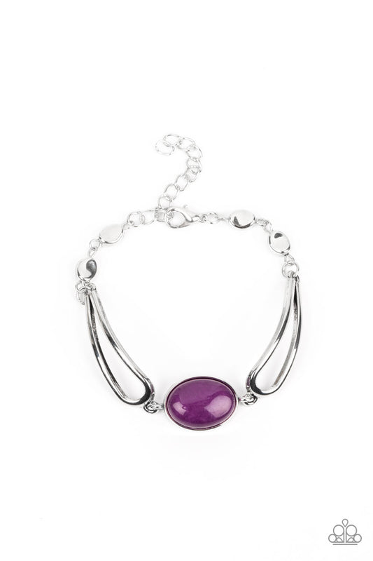 A Quarter Past ZEN - Purple Stone Centerpiece & Airy Teardrop Silver Frame Paparazzi Adjustable Bracelet