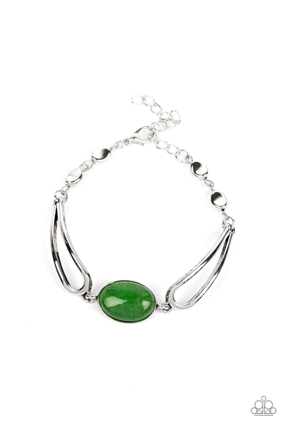 A Quarter Past ZEN - Green Stone Centerpiece & Airy Teardrop Frame Paparazzi Adjustable Bracelet