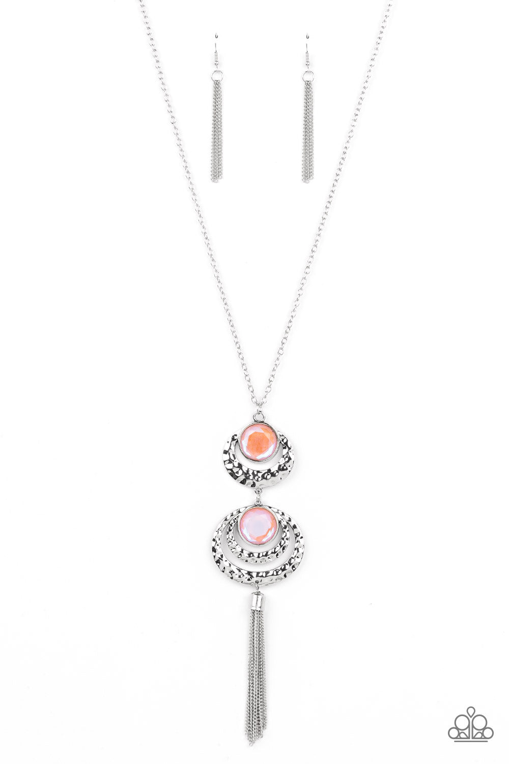 Limitless Luster - Orange Prismatic Gems/Hammered Silver Bar Pendant Paparazzi Necklace & matching earrings
