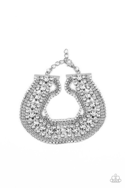 Interstellar Interlude - White Rhinestones & Silver Chain Paparazzi Adjustable Bracelet