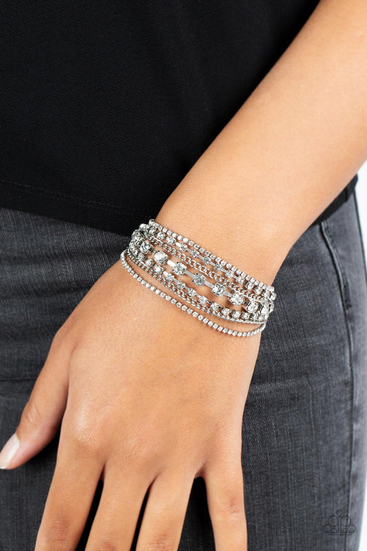 Interstellar Interlude - White Rhinestones & Silver Chain Paparazzi Adjustable Bracelet