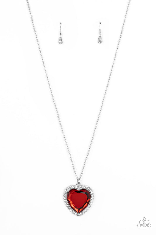 Prismatically Twitterpated - Red Oversized Heart Gem/White Rhinestone Pendant Paparazzi Necklace & matching earrings