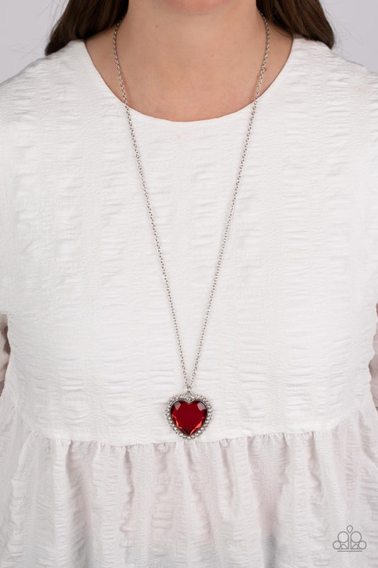 Prismatically Twitterpated - Red Oversized Heart Gem/White Rhinestone Pendant Paparazzi Necklace & matching earrings