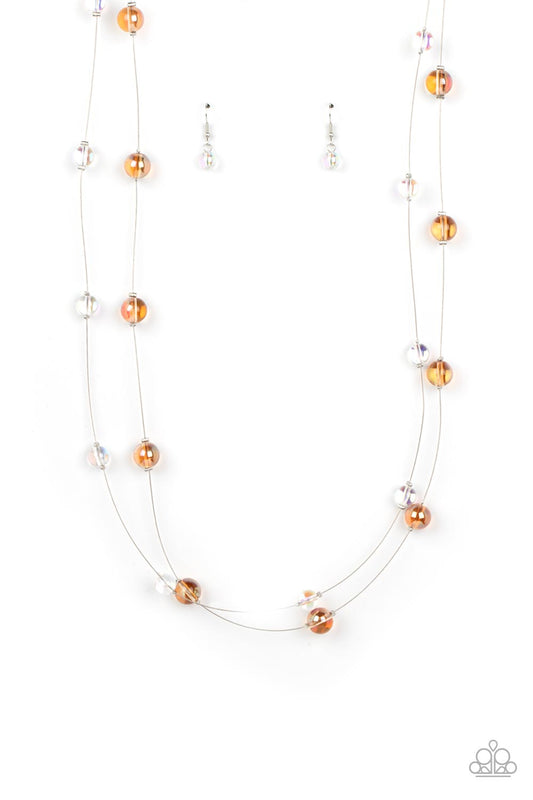 Interstellar Illusions - Multi Iridescent & Orange Beaded Paparazzi Necklace & matching earrings