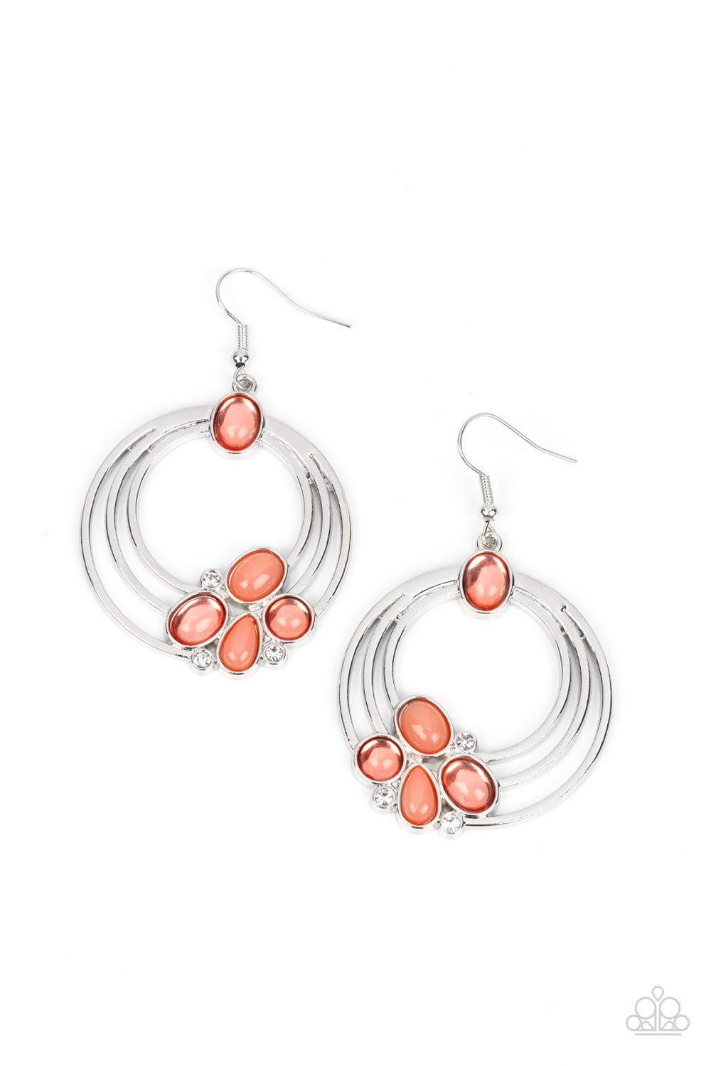 Dreamy Dewdrops - Orange Opaque & Glassy Beads/White Rhinestone Paparazzi Earrings