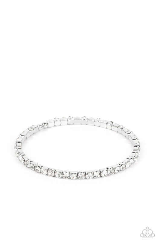 Rhinestone Spell - White Square & Circular Rhinestone Paparazzi Cuff Bracelet