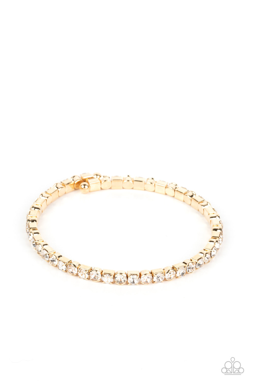 Rhinestone Spell - Gold Square & Circular Fittings/White Rhinestone paparazzi Cuff Bracelet