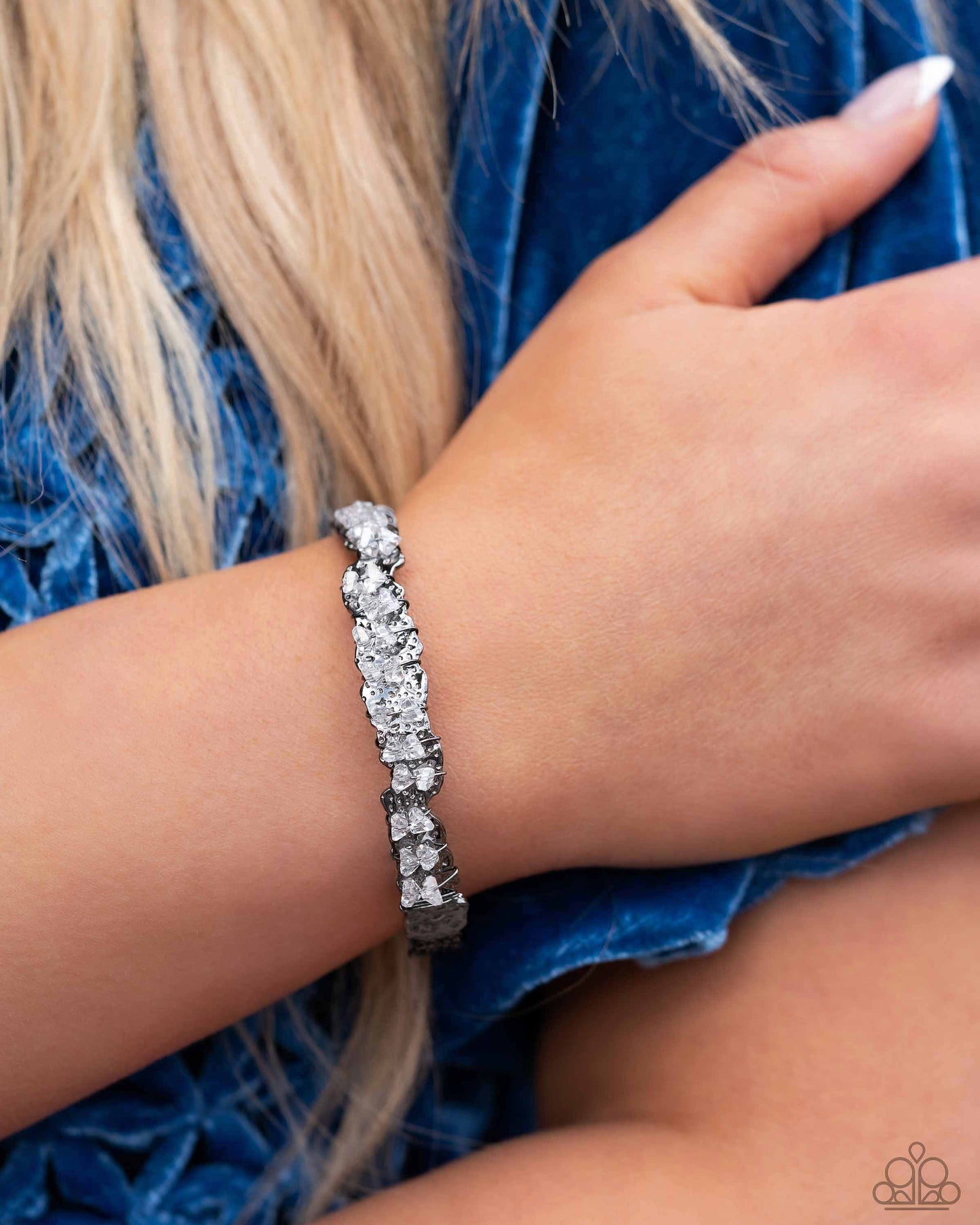 Enticingly Icy - Gunmetal Hammered/Asymmetrical Cuff Paparazzi Bracelet