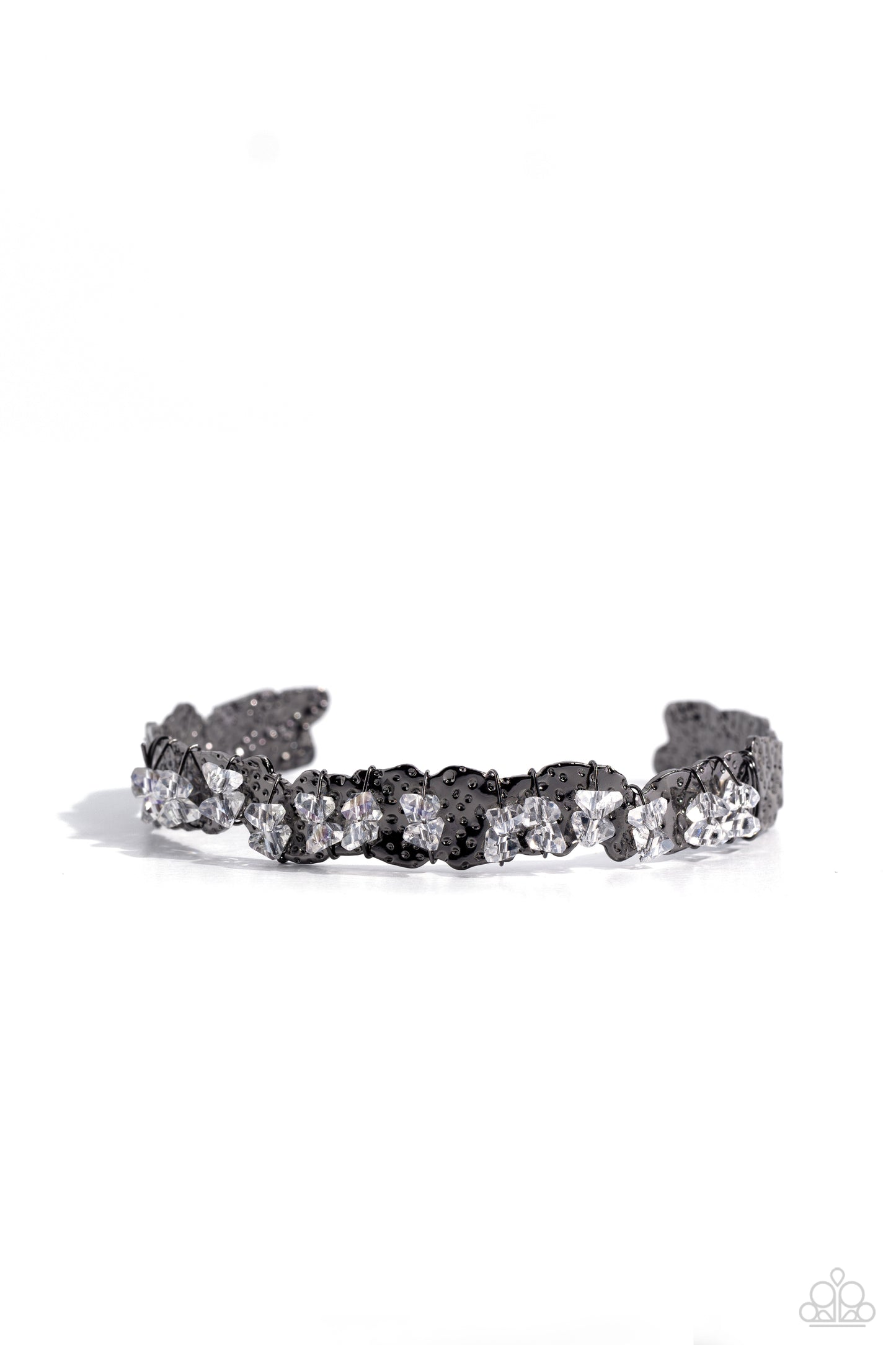 Enticingly Icy - Gunmetal Hammered/Asymmetrical Cuff Paparazzi Bracelet