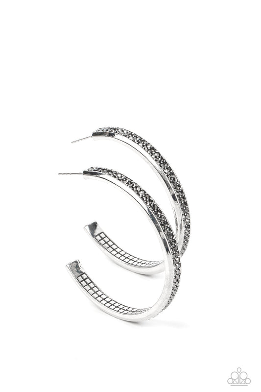 Flash Freeze - Silver Hoop & Hematite Rhinestone Paparazzi Earrings