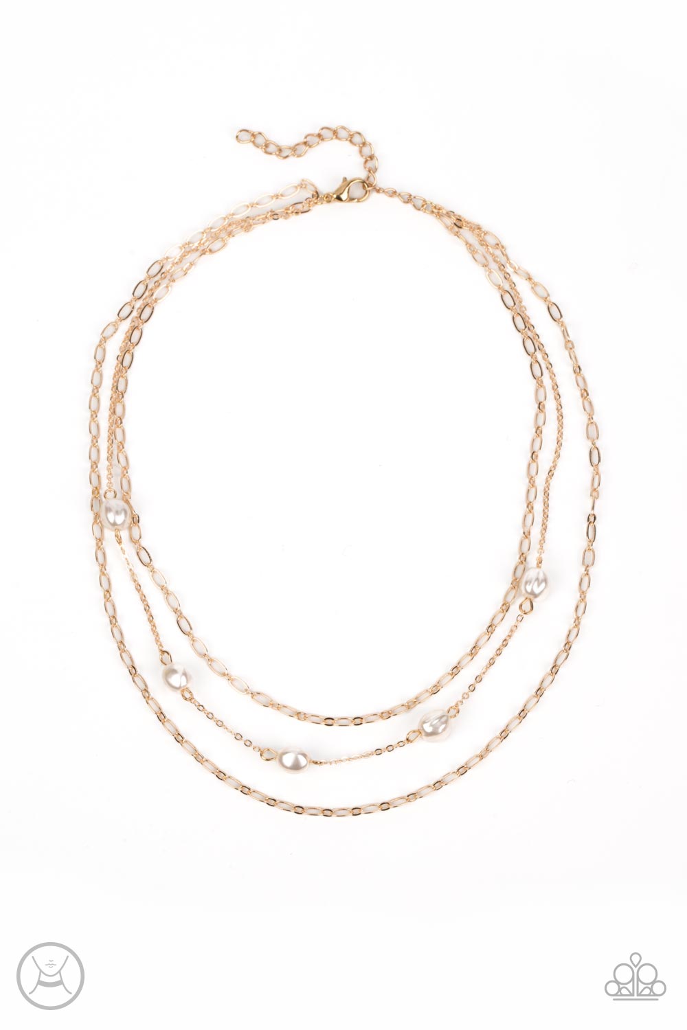Offshore Oasis - Gold Oval-Link Chains & Imperfect White Pearl Paparazzi Necklace & matching earrings
