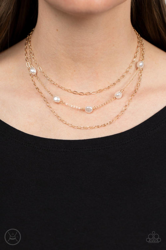 Offshore Oasis - Gold Oval-Link Chains & Imperfect White Pearl Paparazzi Necklace & matching earrings