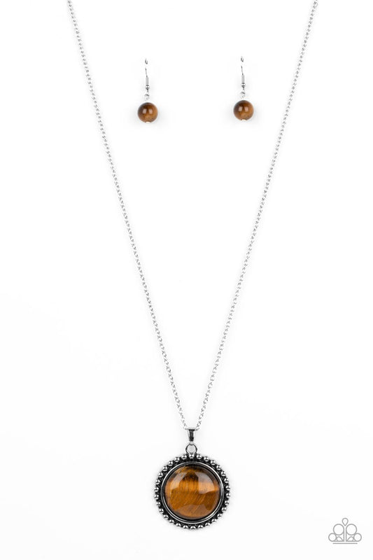 Sonoran Summer - Brown Tiger's Eye Stone Pendant Paparazzi Necklace & matching earrings